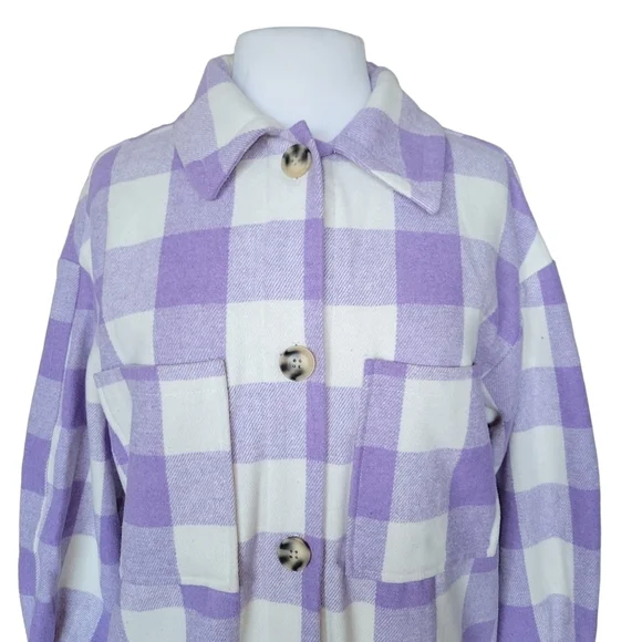 Primark Purple & White Buffalo Plaid Check Jacket Women's Size Small - Picture 5 of 10